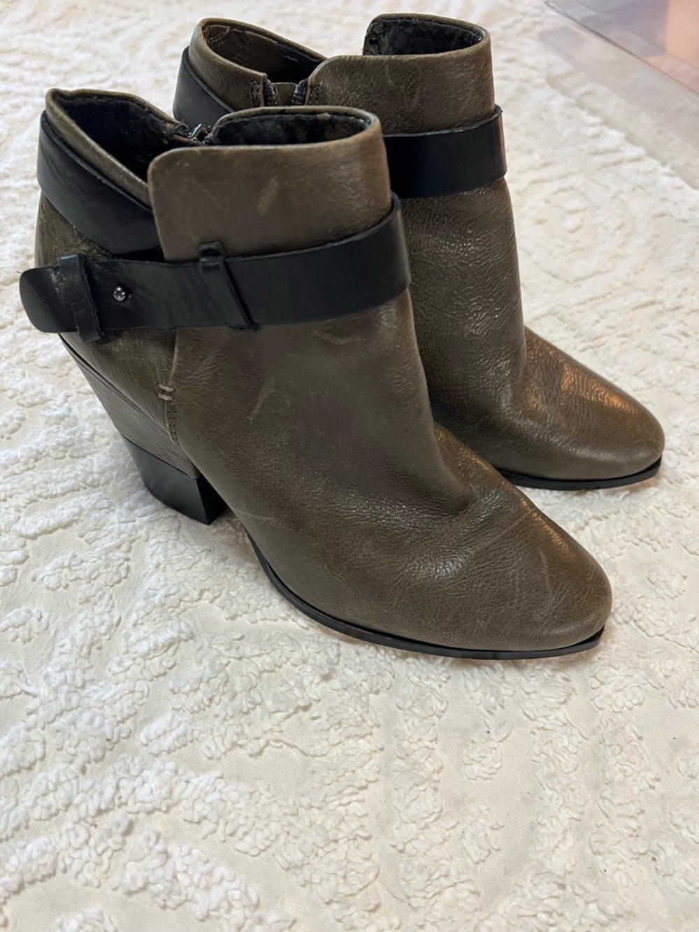 Dolce Vita Olive and Black Leather Ankle Booties